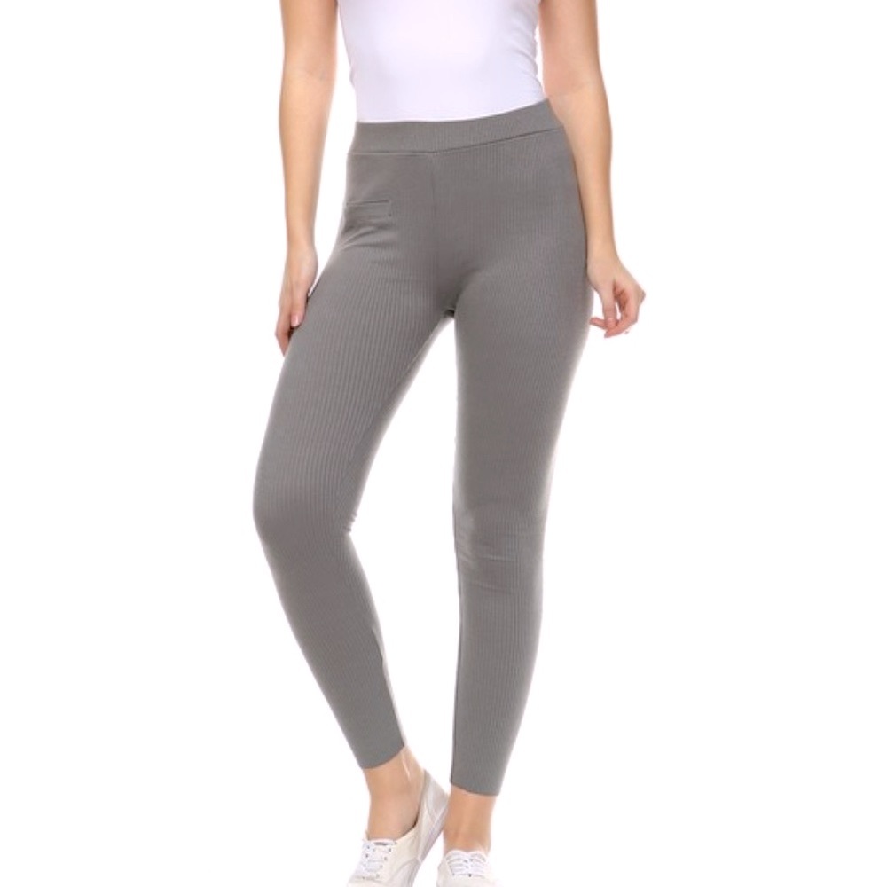 JEGGOLOGY Pocket Rib Knit Cotton Raw-edge Jeggings L/XL Gray Preowned